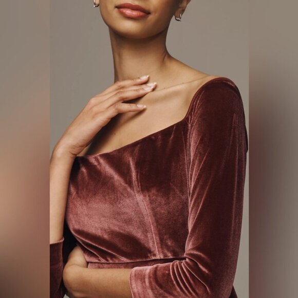 Anthropologie Dresses & Skirts - NWT Hutch Anthropologie Long-Sleeve Square-Neck‎ Mini Dress Velvet Red Rouge